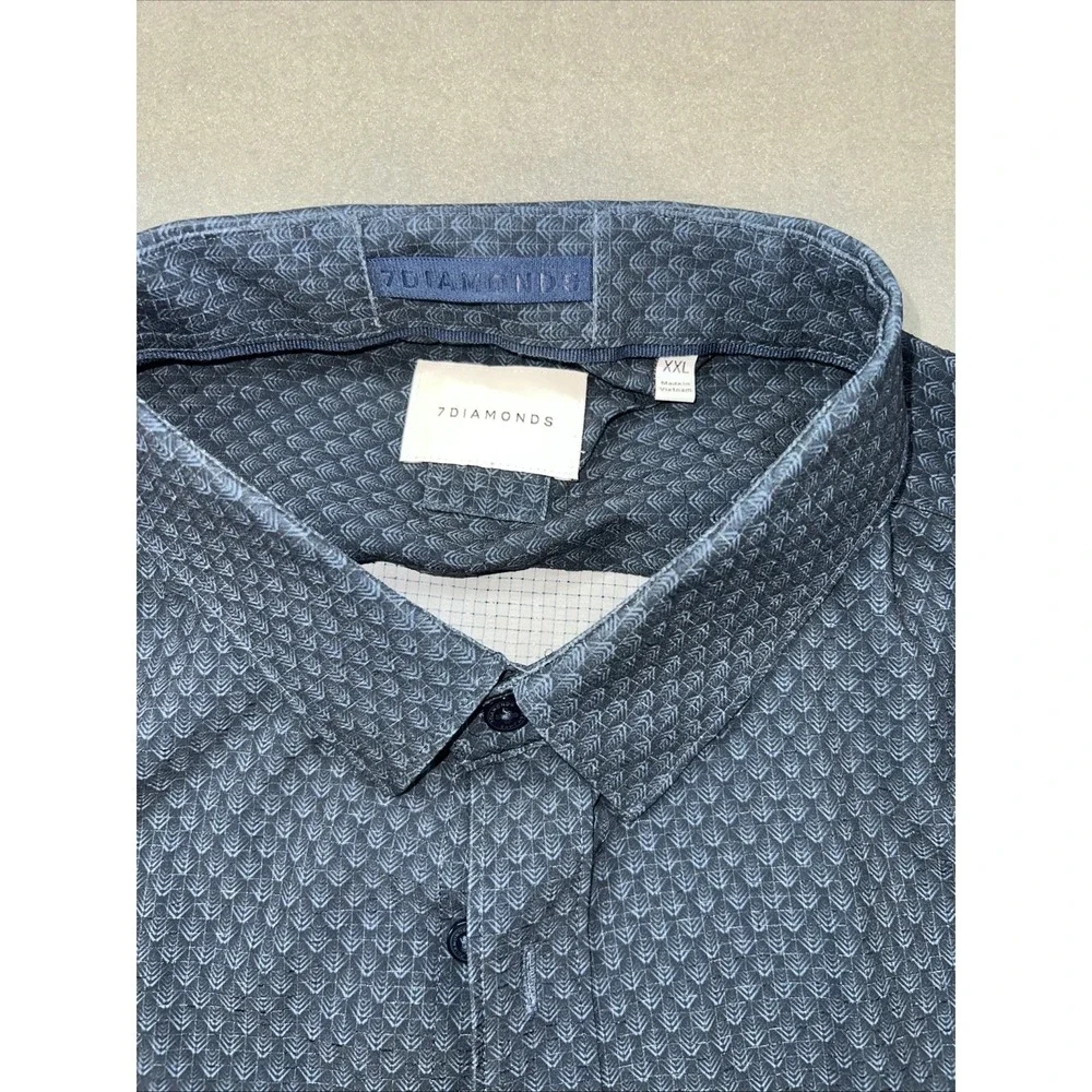 7 Diamonds Shirt Mens 2XL XXL 4 Way Stretch Blue Button Up Short Sleeve - Picture 4 of 9